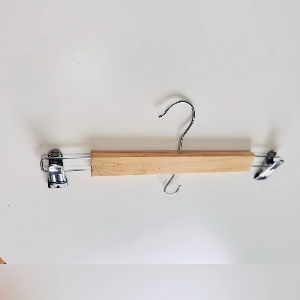 IKEA Tan Wood Pants Hanger w Metal Clips Clamps & Hook